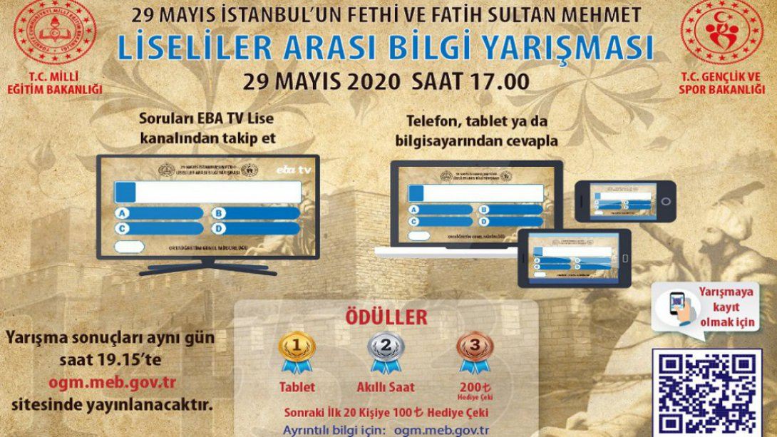 29 Mayıs İstanbul Fethi ve Fatih Sultan Mehmet Liseliler Arası Bilgi Yarışması