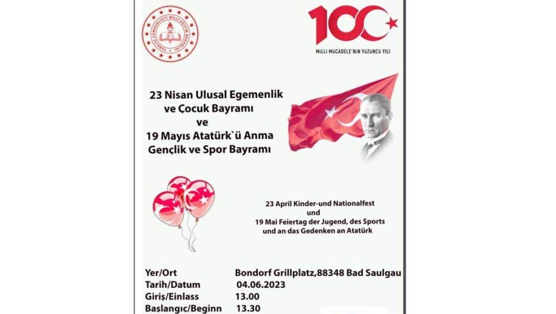 Markdorf-Bad Salgau bölgesinde kutlanacak olan 23 Nisan Ulusal Egemenlik ve Çocuk Bayramı ve 19 Mayıs Atatürk'ü Anma, Gençlik ve Spor Bayramı törenimize hepiniz davetlisiniz.