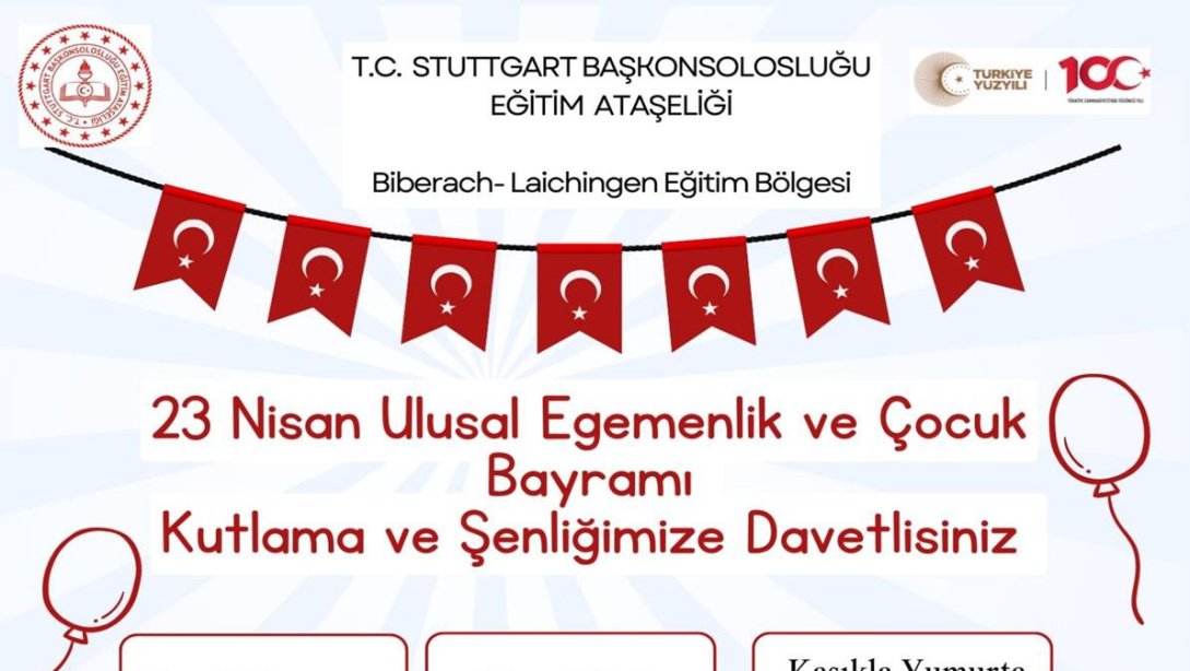 Laichingen Eğitim Bölgesinin hazırladığı 23 Nisan Ulusal Egemenlik ve Çocuk Bayramı Programı adres değişikliği duyurusu